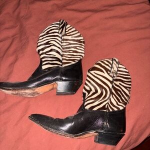 Vintage Leather Cowboy Boots SIZE 8-  Hair-on Zebra Hide